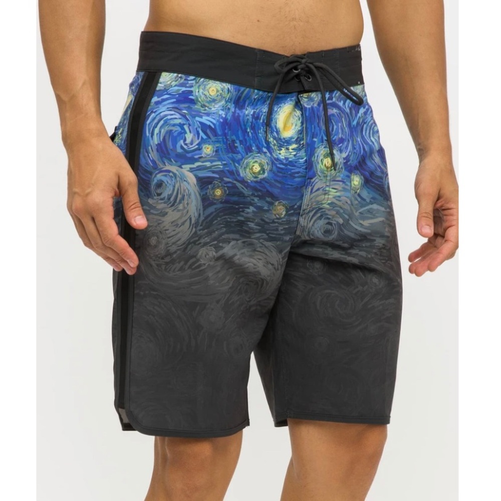 PSYCHO TUNA Van Gogh “Starry Night” Board Shorts Recycled Stretch Swim Trunks XL